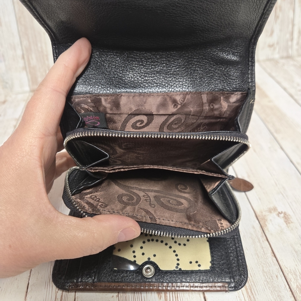 Brighton Black Brown Leather Wallet Western Concho Braided Trim Organizer Bifold - Picture 5 of 12